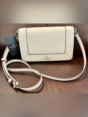 NWT ❤️ kate spade New York Lena Pebbled Leather Crossbody in Parchment MSRP $299